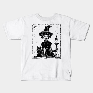 Vintage Witch and Cat Kids T-Shirt